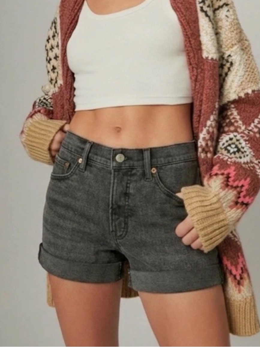 Lucky Brand Ava Mid Rise Denim Shorts Cuffed Grey Black Wash 2/26 Excellent